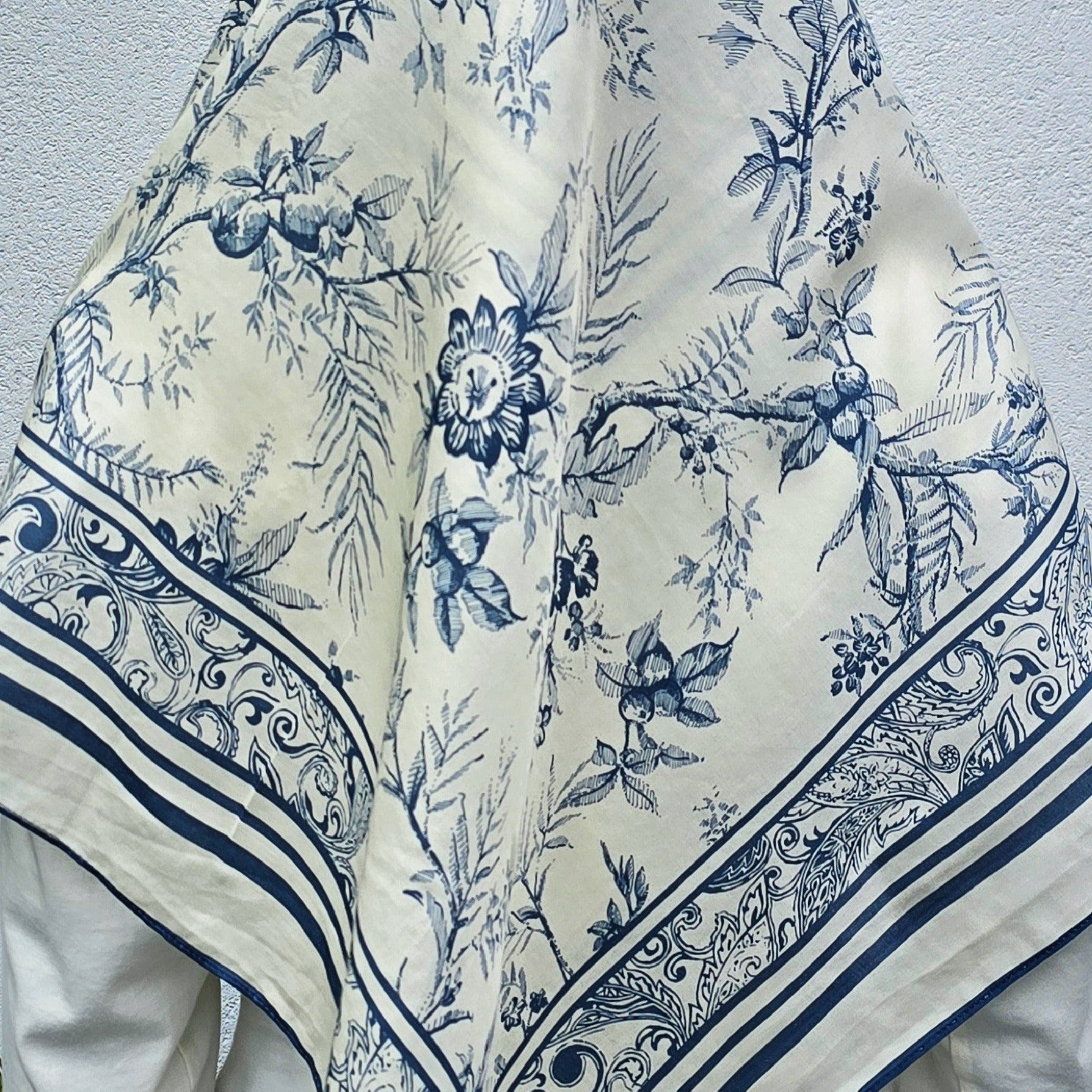 Azure Botanica Silk-Cotton Scarf 110