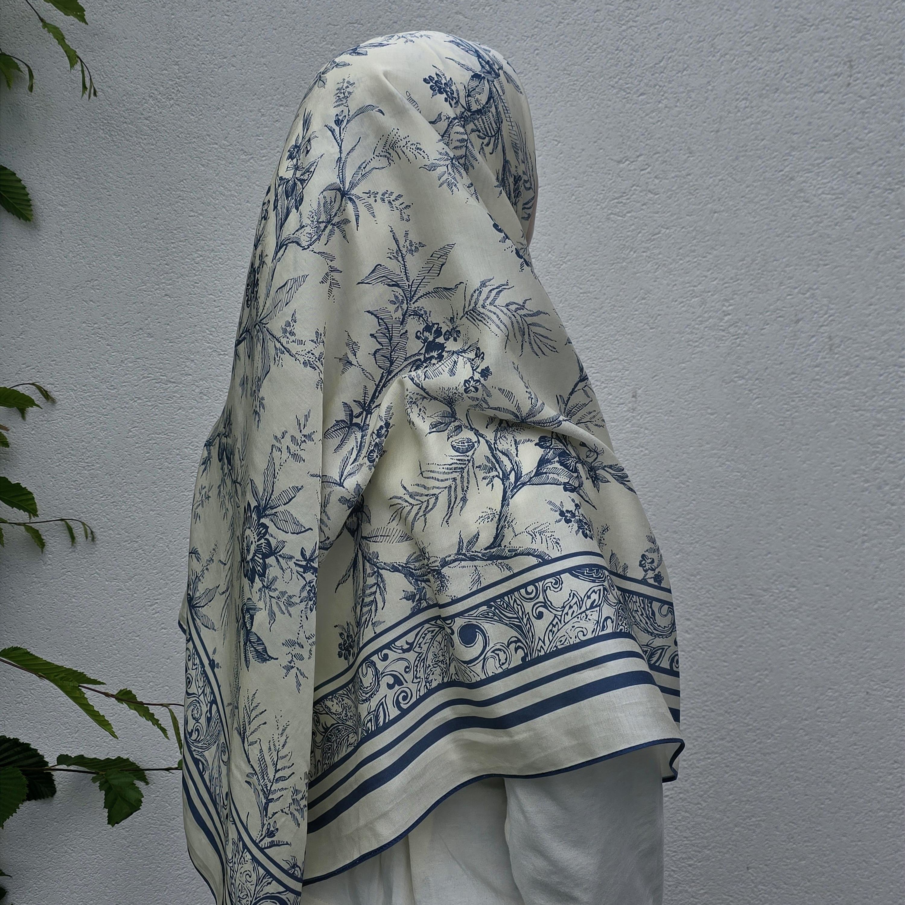 Azure Botanica Silk-Cotton Scarf 110