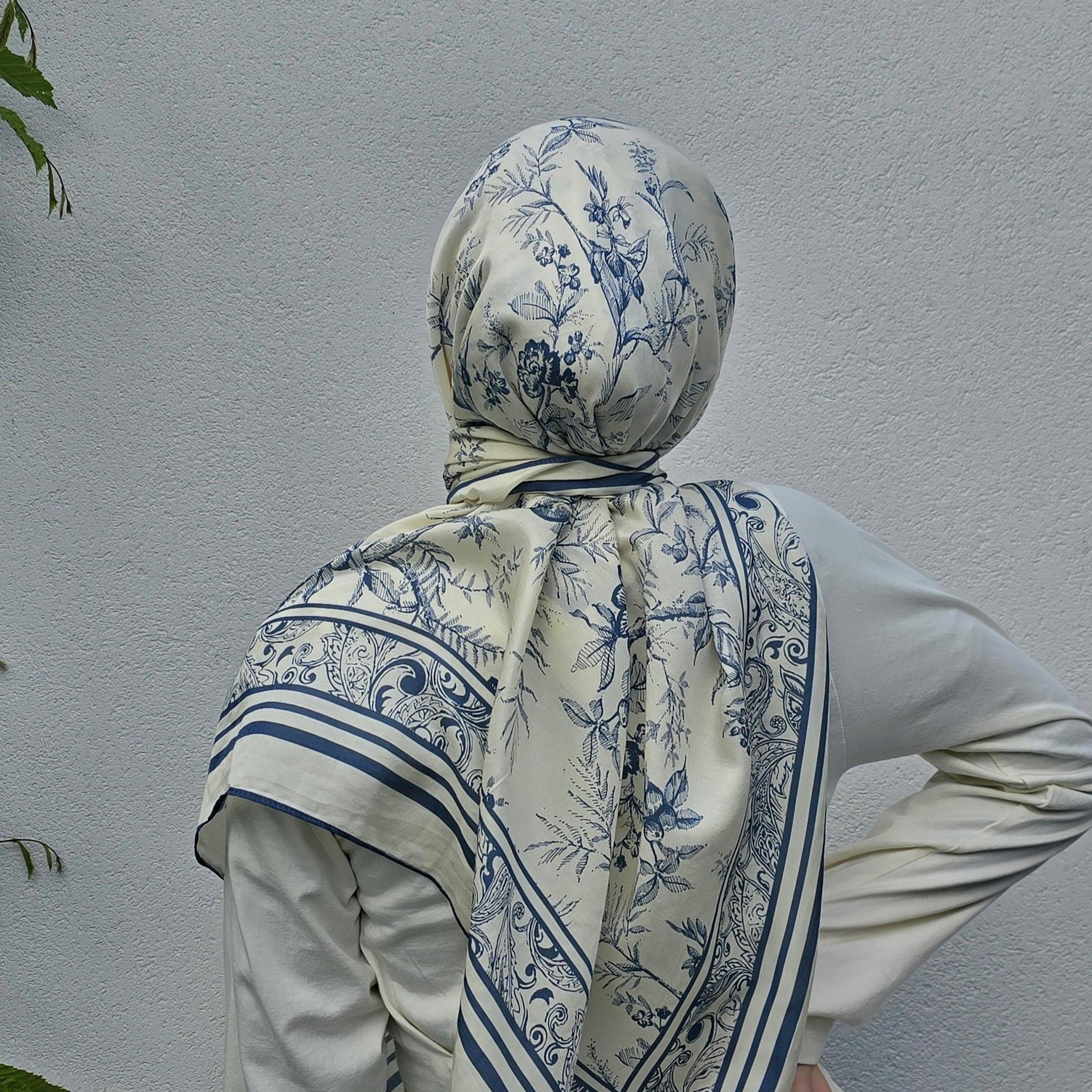 Azure Botanica Silk-Cotton Scarf 110