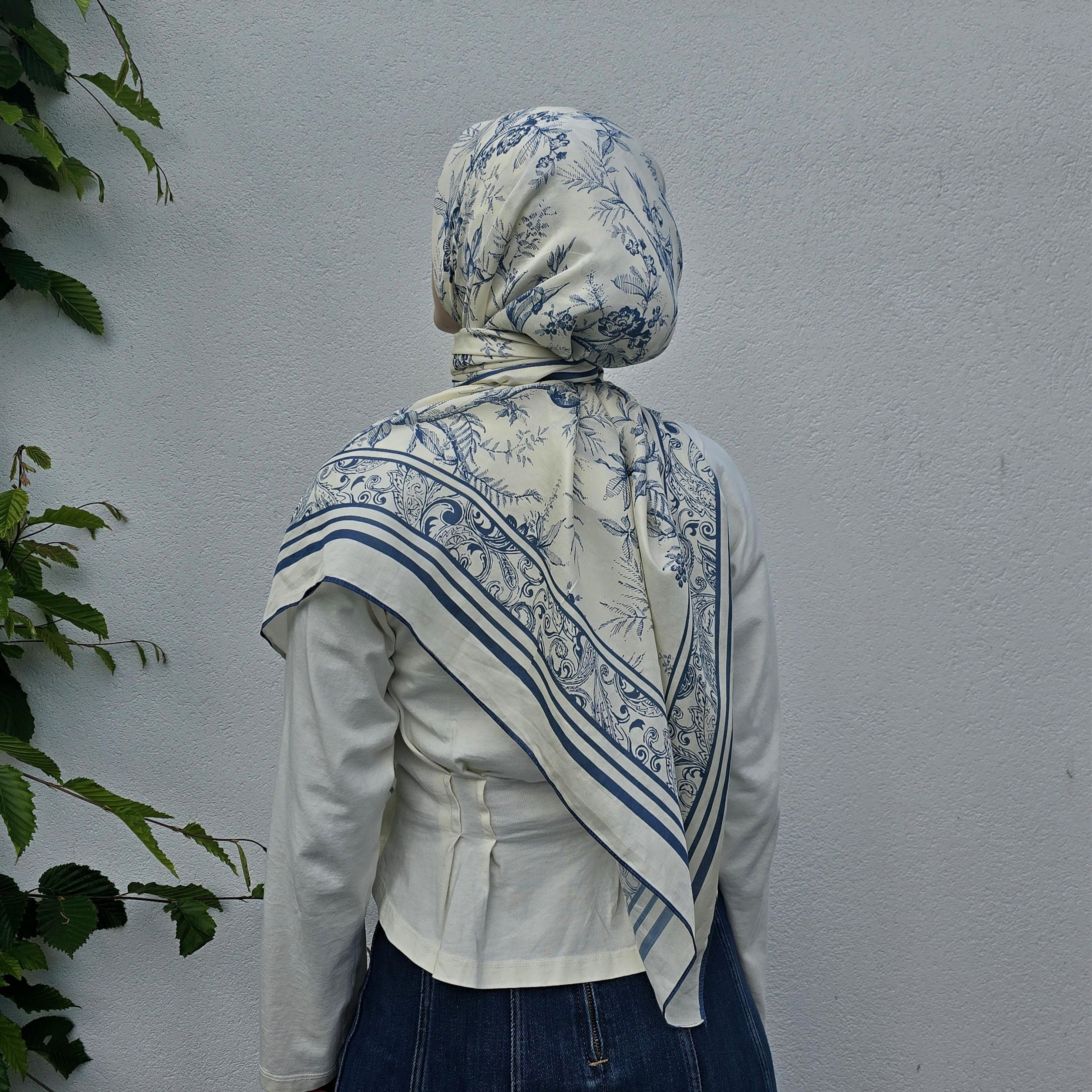 Azure Botanica Silk-Cotton Scarf 110