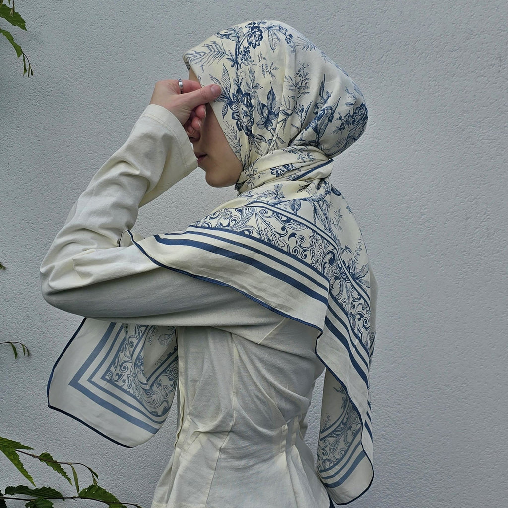 Azure Botanica Silk-Cotton Scarf 110
