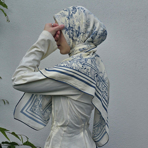 Azure Botanica Silk-Cotton Scarf 110